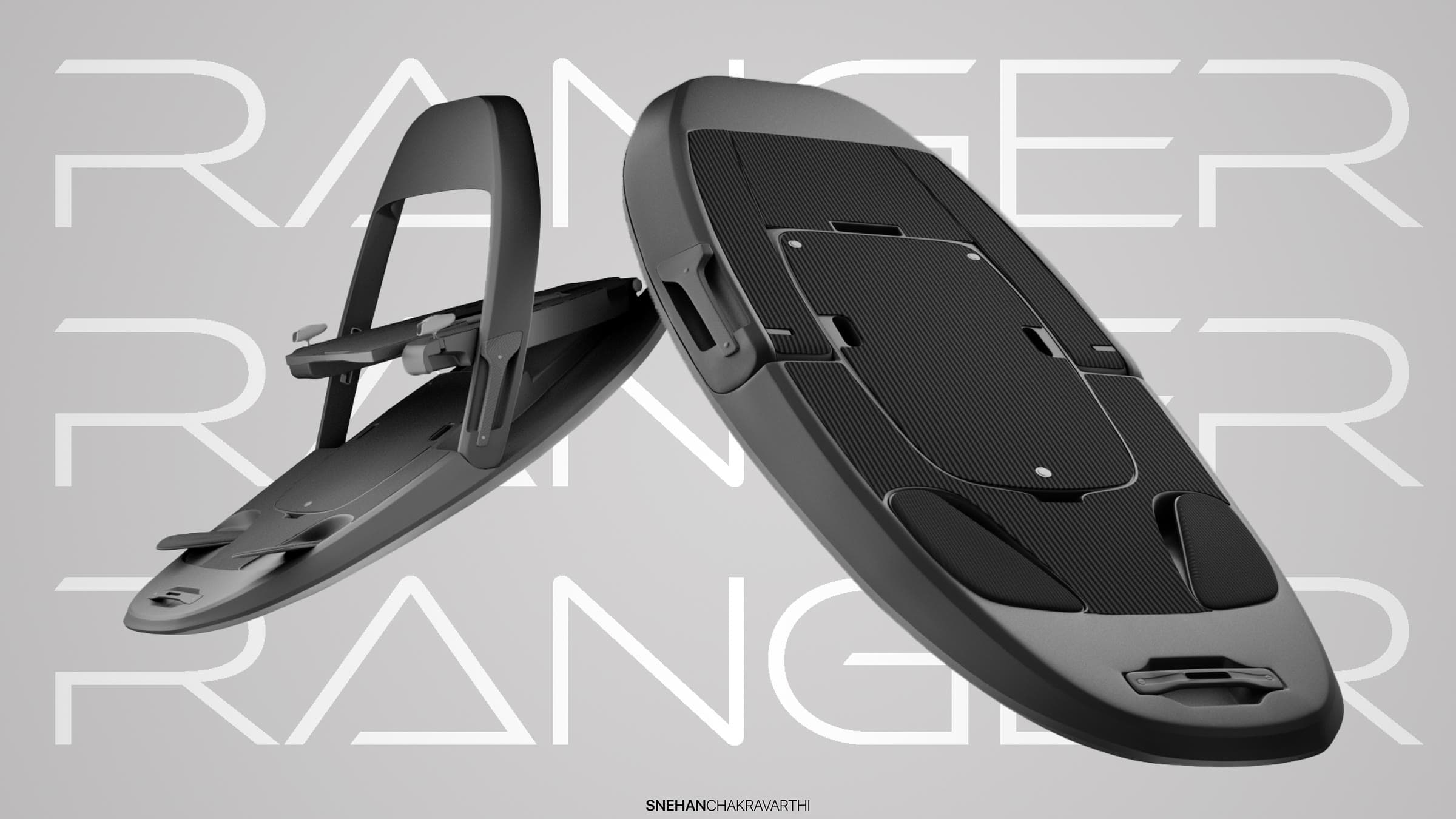 Studio render of two Ranger boards, one with the seat raised