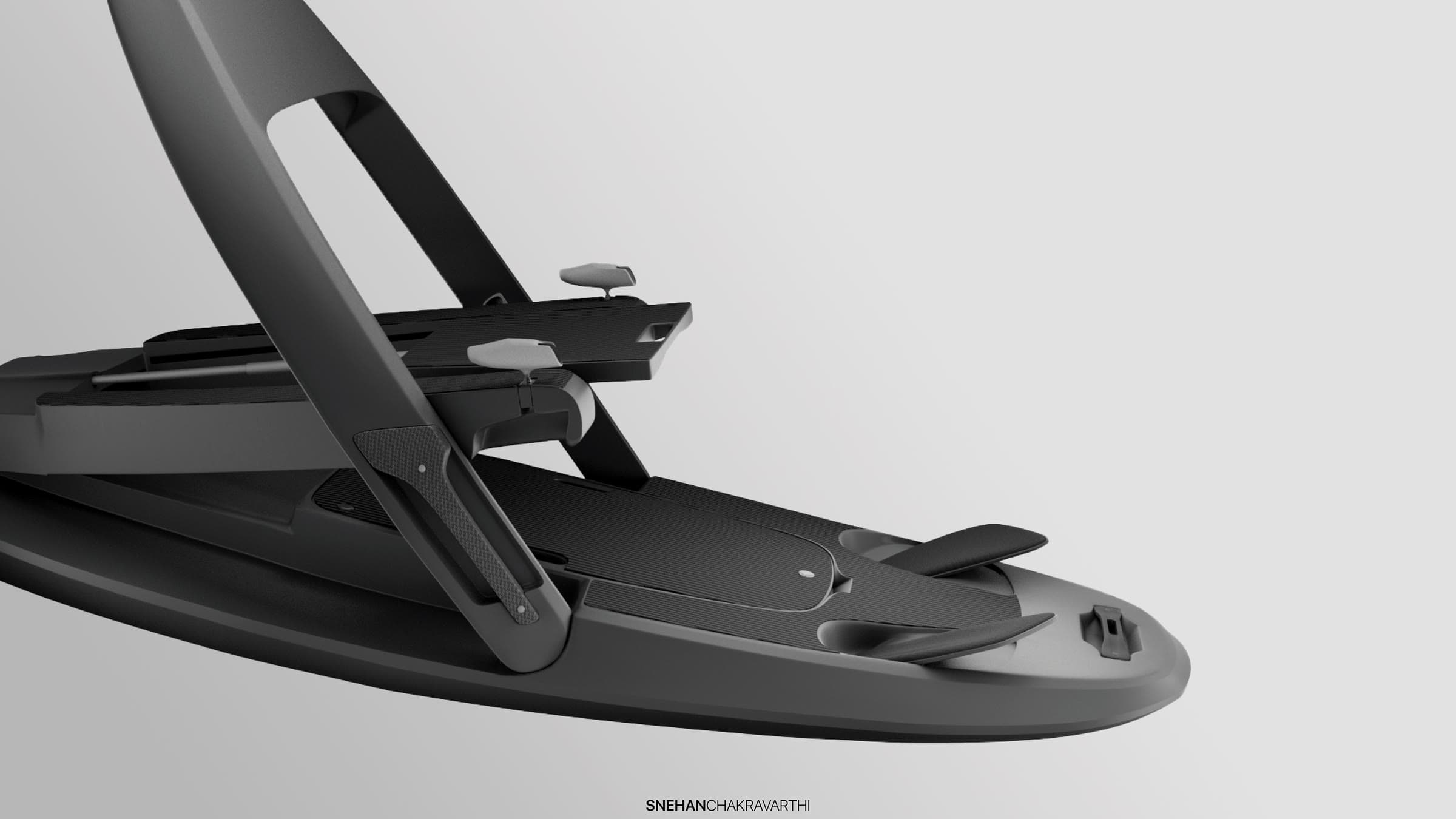 Close render of the Ranger seat folding up from the deck