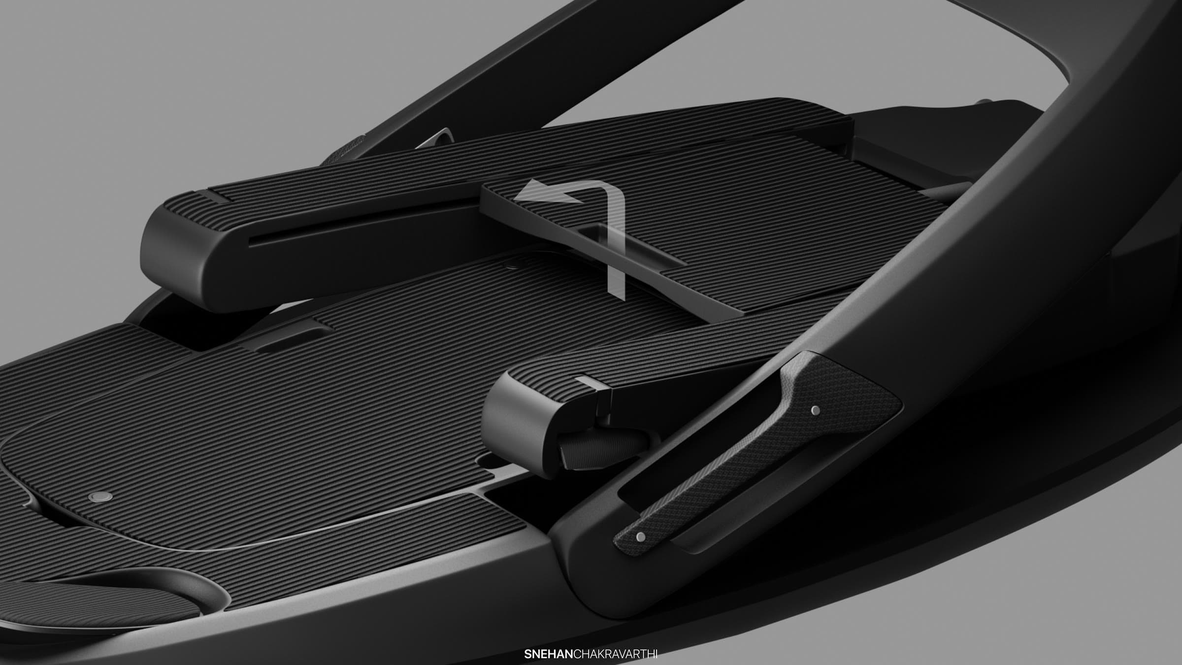 Detail render of the Ranger seat hinge and backrest