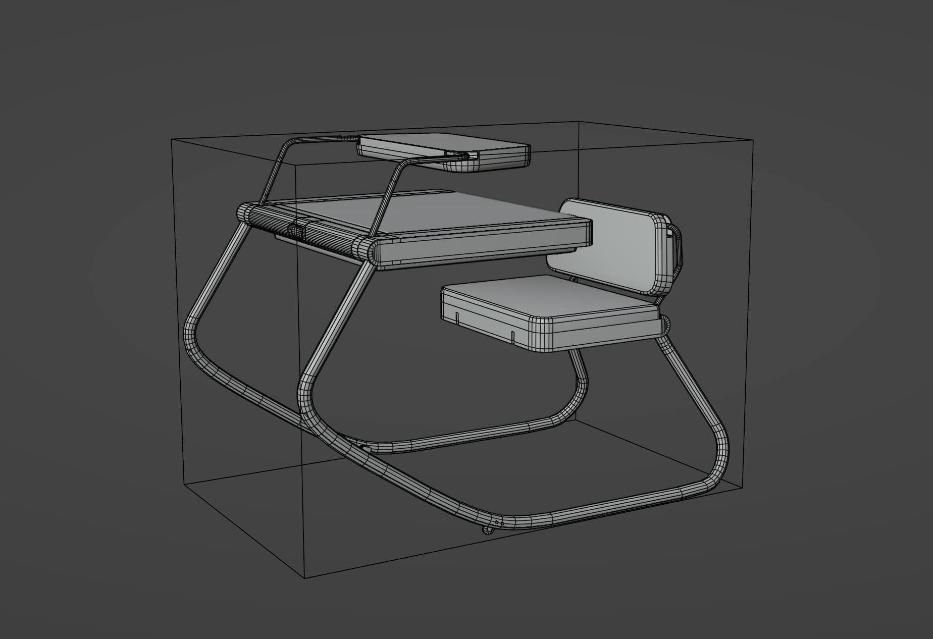Blender viewport showing the Zero da Vinci model in wireframe