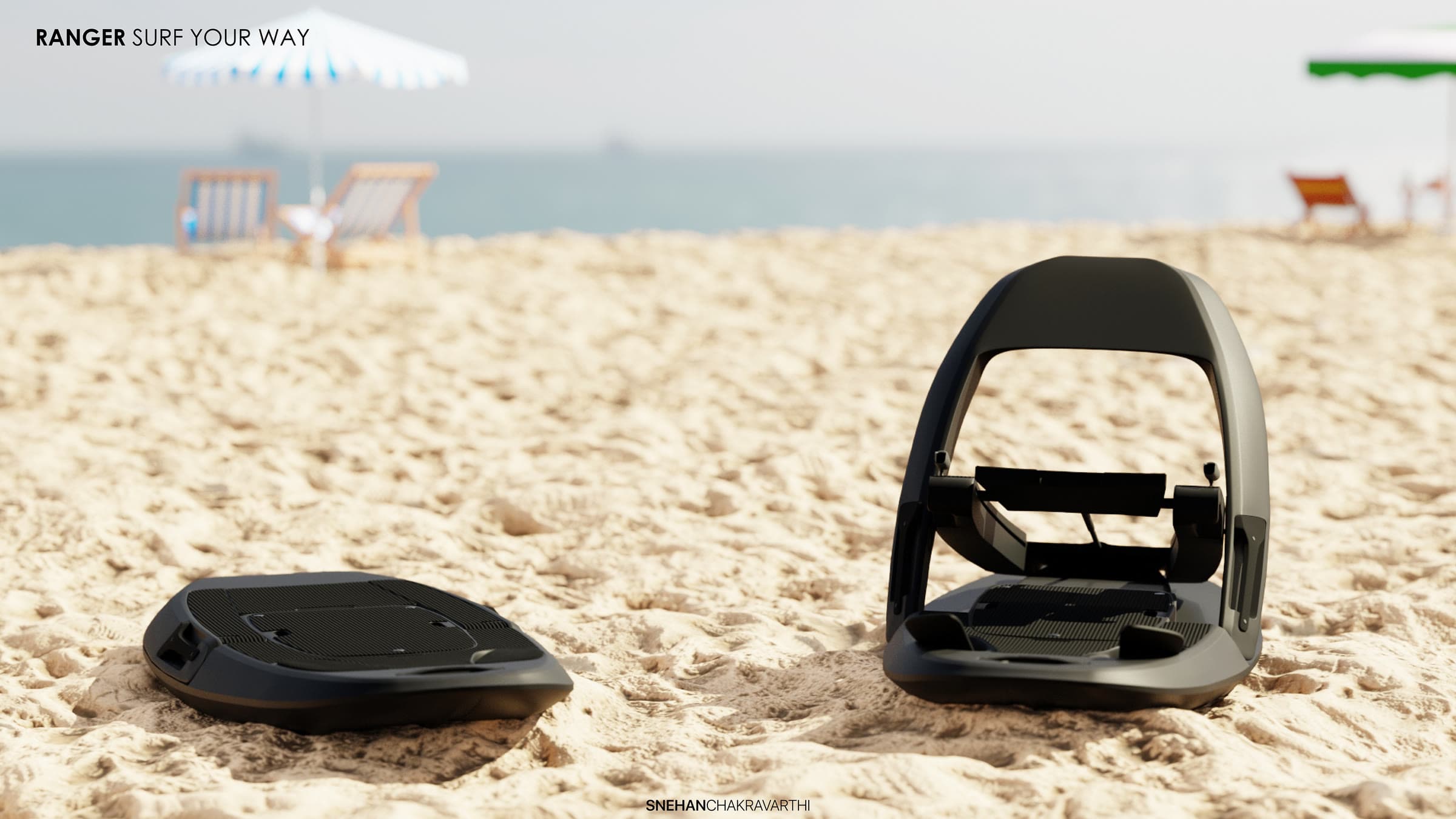 Render of two Ranger boards on a sandy beach